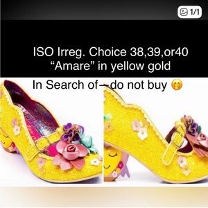 ISO~Irregular Choice “Amare” in Yellow Glitter Gold with heart heel, size 39+